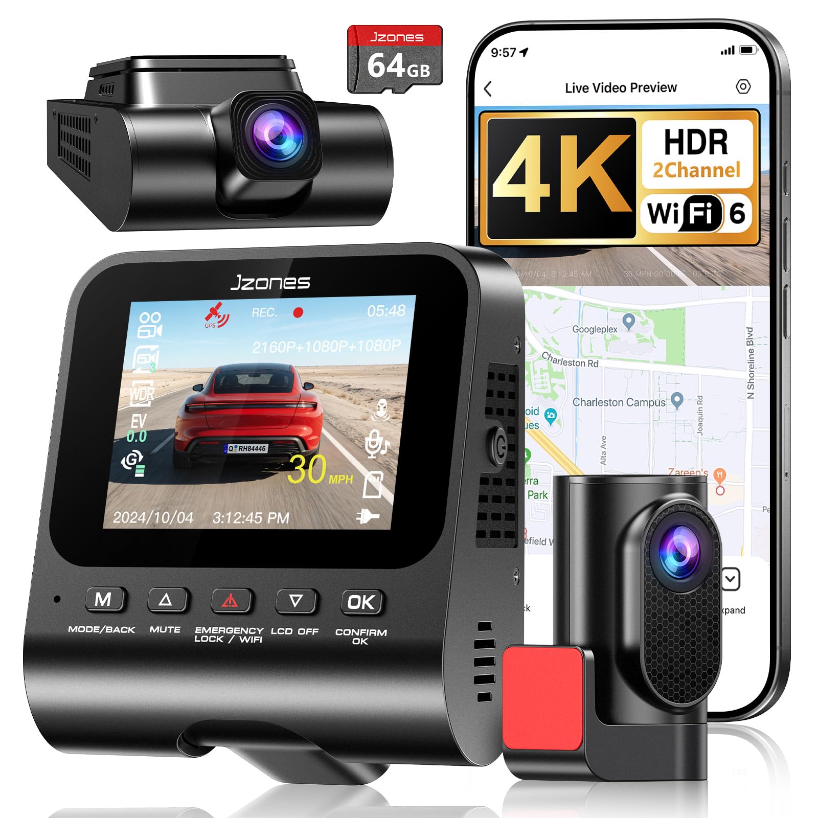 KISHOW DASH CAMERA ブラック Amazon.com: 4K Dash Cam Front and Rear, HDR Night Vision Dash